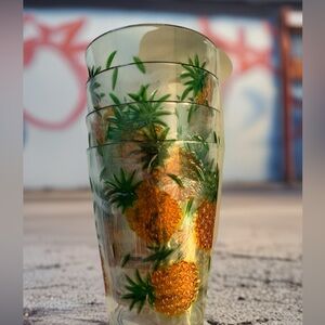 Pineapple Print Tumbler Set - Clear and Orange